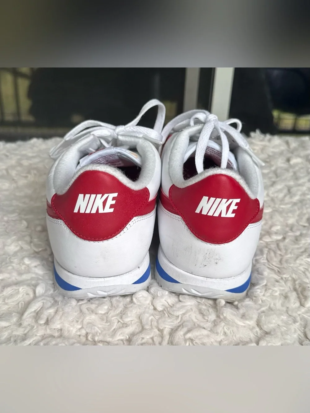 Nike Classic Cortez White Sneakers with Red Swoosh and Blue Accent Men’s